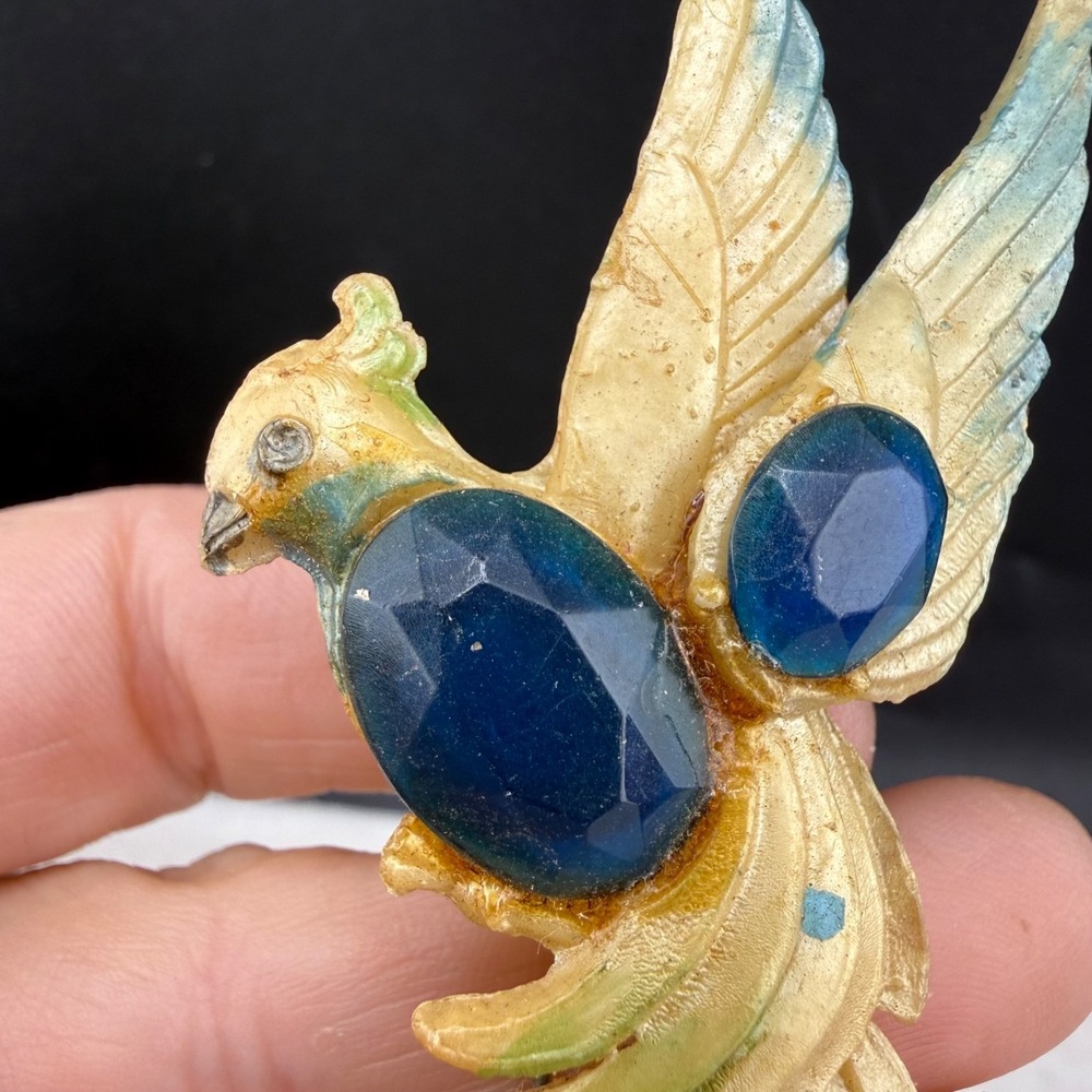 Vintage Bird Brooch Molded Celluloid Blue - Picture 4 of 9